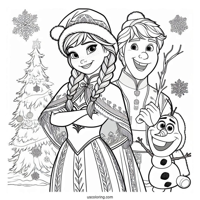 Anna And Olaf In Christmas Outfits Coloring Page