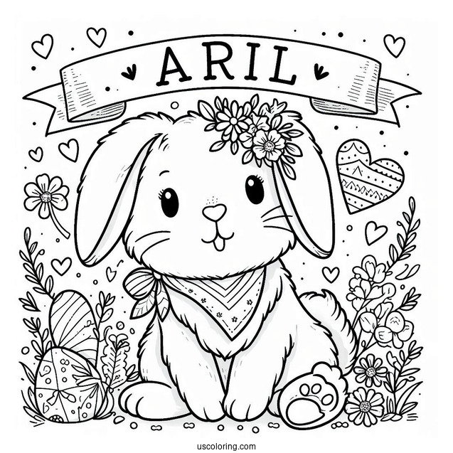 Easy Bunny With An April Coloring Page Banner For Preschoolers