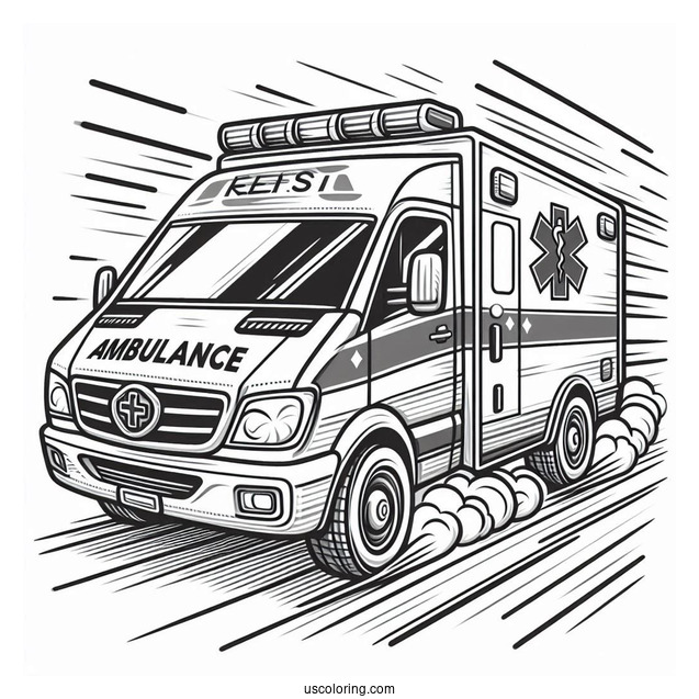 Front View Of Ambulance Coloring Page Speeding On The Road