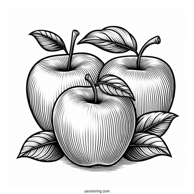 Three Apple Outline Template And Coloring