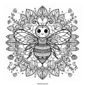 Beautiful Bee Animal Mandala Coloring Page