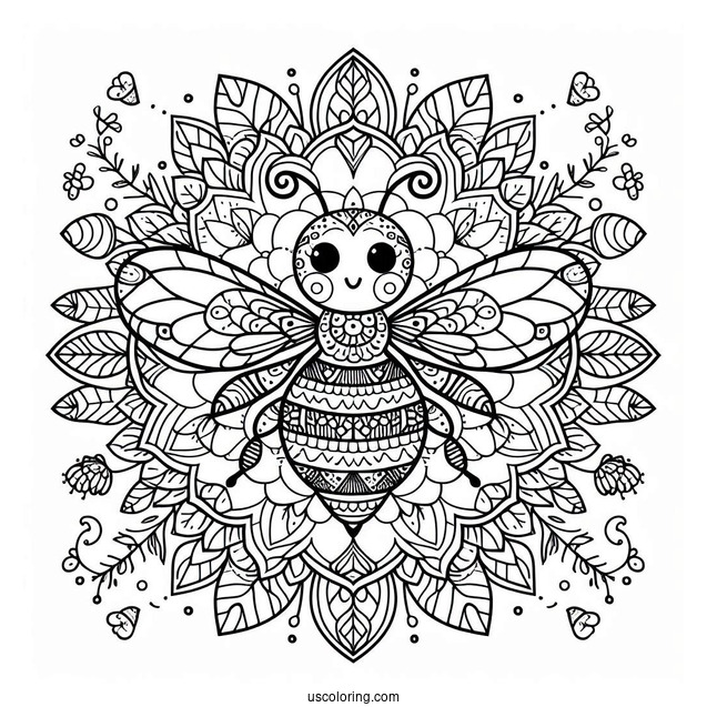 Beautiful Bee Animal Mandala Coloring Page
