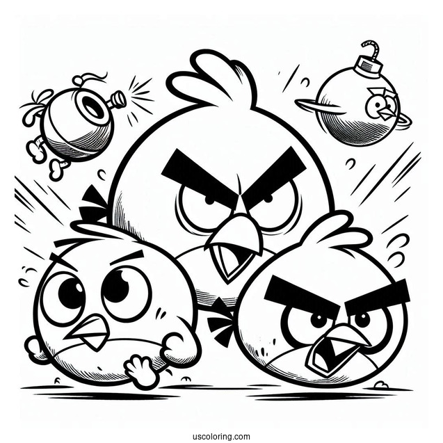 Angry Birds Red, Chuck, And Bomb In The Air
