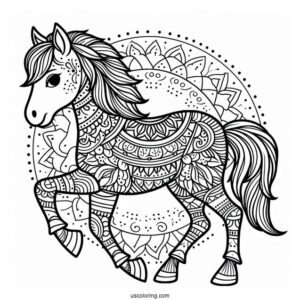 Easy Horse Animal Mandala Coloring Page For Kids