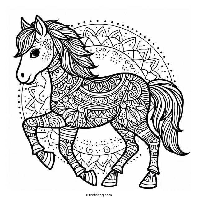 Easy Horse Animal Mandala Coloring Page For Kids