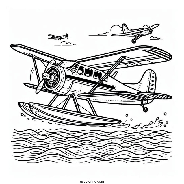 Sea Plane Floating On Water Coloring Page