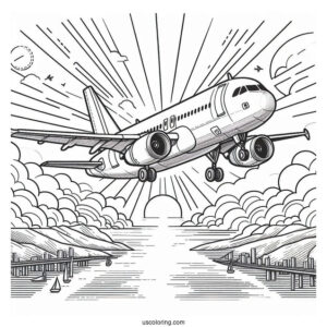 Airbus A320 Flying In The Sky Coloring Page