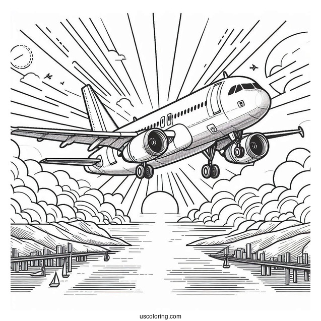 Airbus A320 Flying In The Sky Coloring Page
