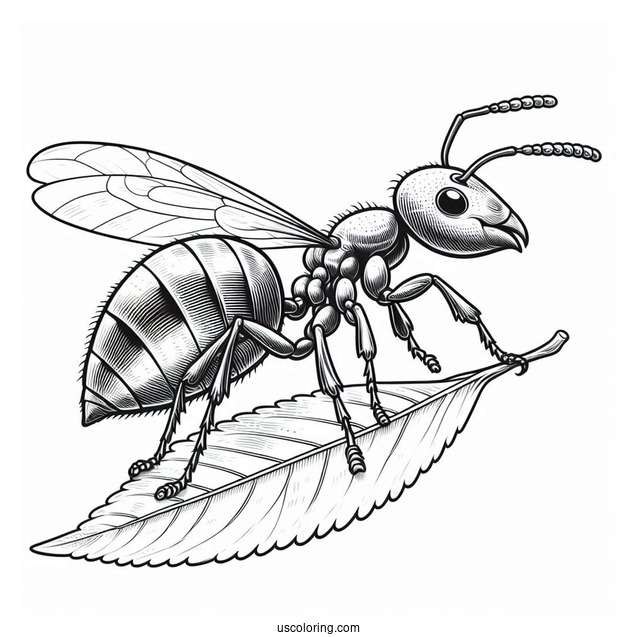 Realistic Ant Coloring Page Carrying A Leaf
