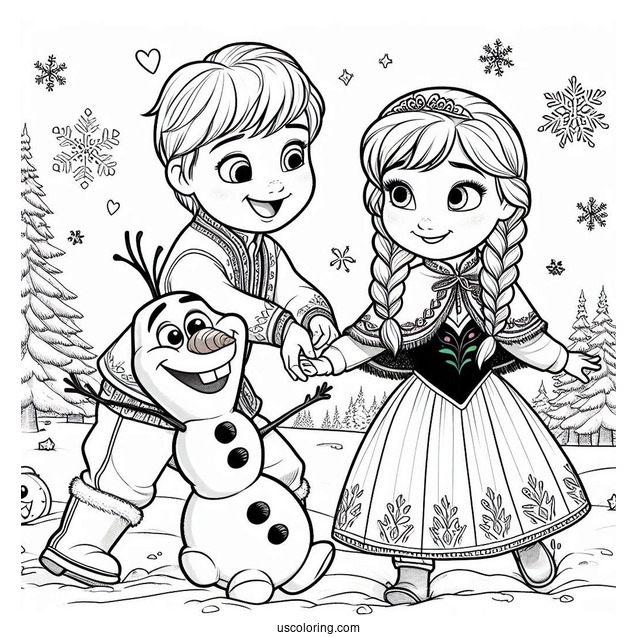 Anna And Olaf Playing In The Snow Coloring Page