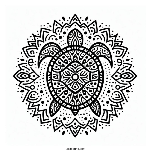 Top View Of Turtle Animal Mandala Coloring Page