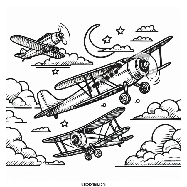 Three Plans Flying Together Coloring Picture