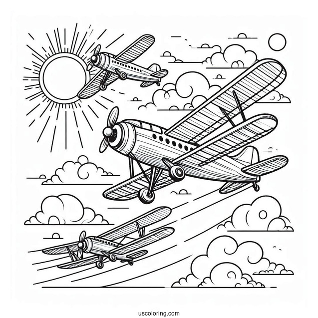Three Plans Flying Together Coloring Picture