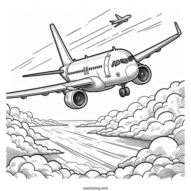 Airbus A320 Flying In The Sky Coloring Page