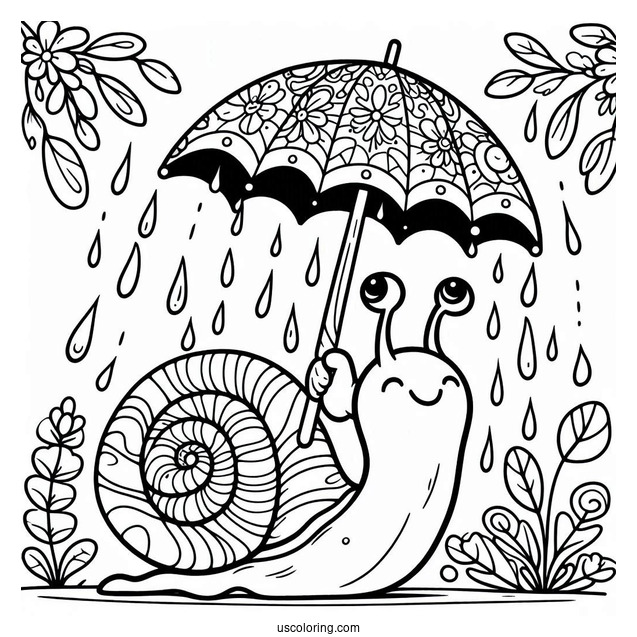 Snail Crawling Under April Coloring Page Showers For Kids