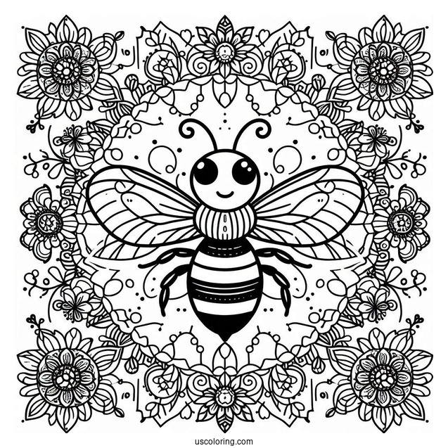 Beautiful Bee Animal Mandala Coloring Page