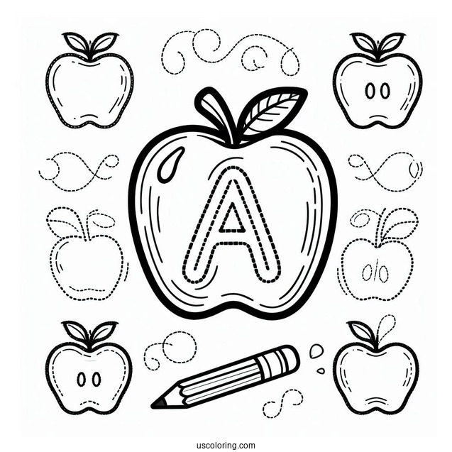 Letter A Apple Tracing Worksheet To Color