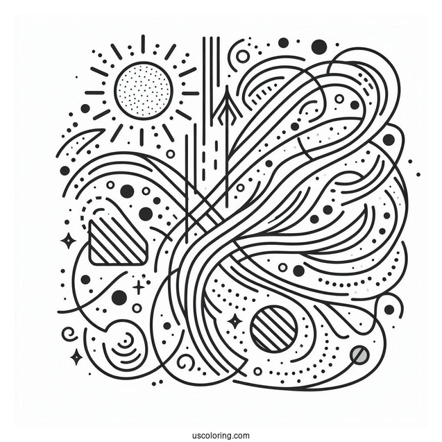 Simple Lines And Shapes Abstract Coloring Page For Kids