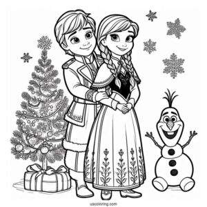 Anna And Olaf In Christmas Outfits Coloring Page