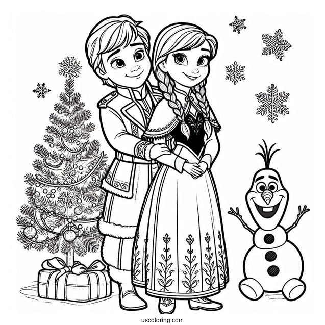 Anna And Olaf In Christmas Outfits Coloring Page