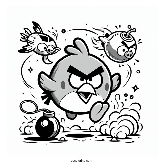 Angry Birds Red, Chuck, And Bomb In The Air