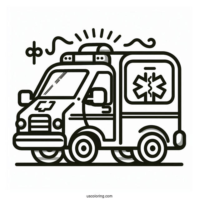 Easy Ambulance Coloring Page Outline For Preschoolers