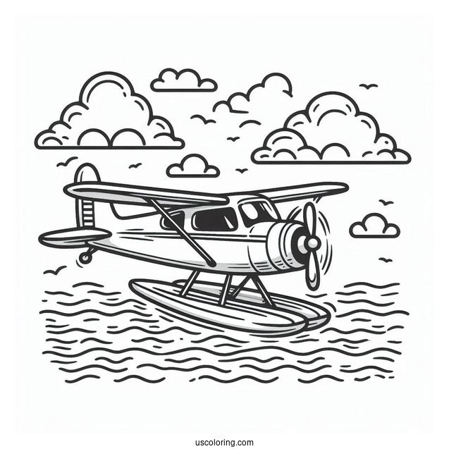 Sea Plane Floating On Water Coloring Page