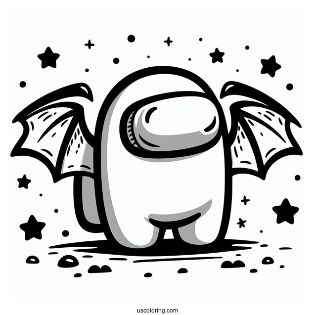 Coloring Page of Among Us With Bat Wings