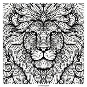 Lion Face Abstract Coloring Page