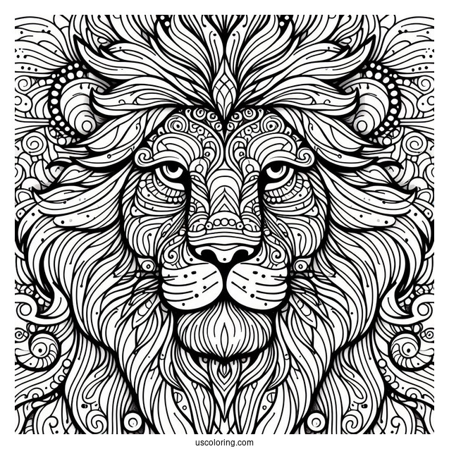 Lion Face Abstract Coloring Page