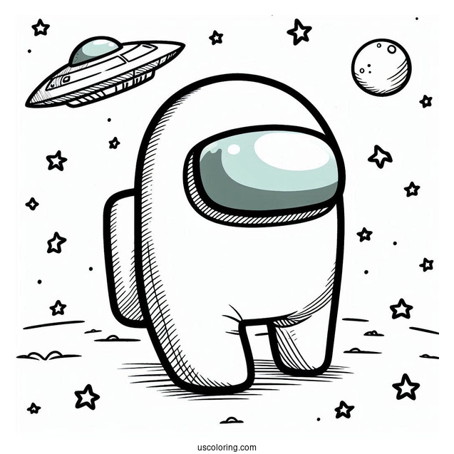 Coloring Sheet of Among Us Imposter in Spaceship