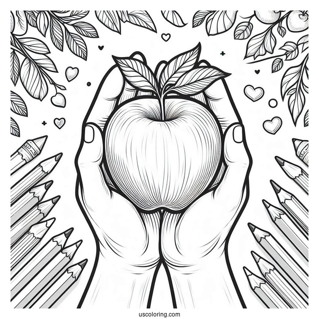 Hands Holding Mcintosh Apple Coloring Sheet