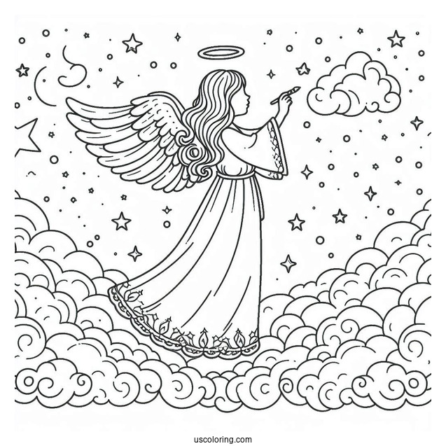 Easy Outline Of Angels In Heaven To Color