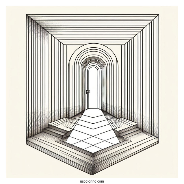 Expanding Doorway With Diagonal Floor Abstract Coloring Page