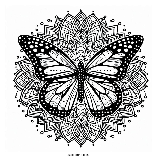 Monarch Butterfly Inside An Animal Mandala Coloring Page