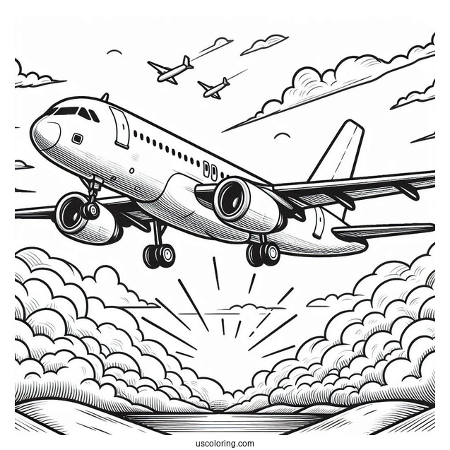 Airbus A320 Flying In The Sky Coloring Page