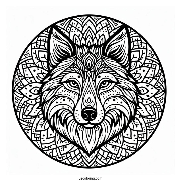 Wolf Head Animal Mandala Coloring Page
