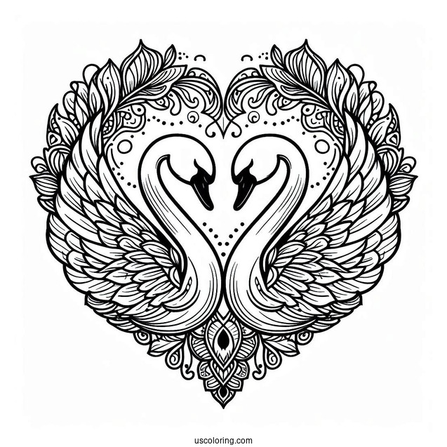 Swans Forming A Love Heart Animal Mandala Coloring Page