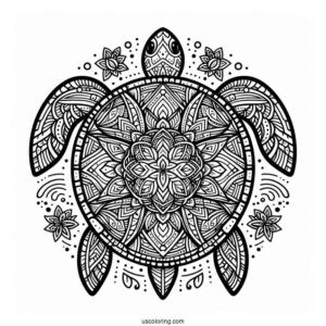 Top View Of Turtle Animal Mandala Coloring Page