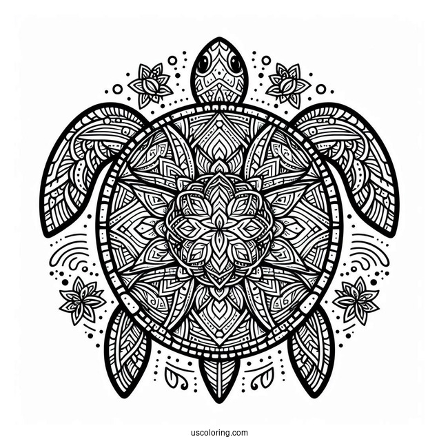 Top View Of Turtle Animal Mandala Coloring Page