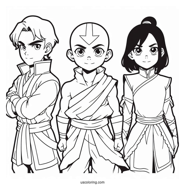 Avatar Aang, Katara, And Sokka Coloring Sheet