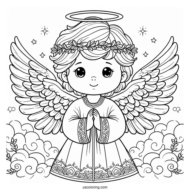 Heavenly Angel Boy With Halo To Color