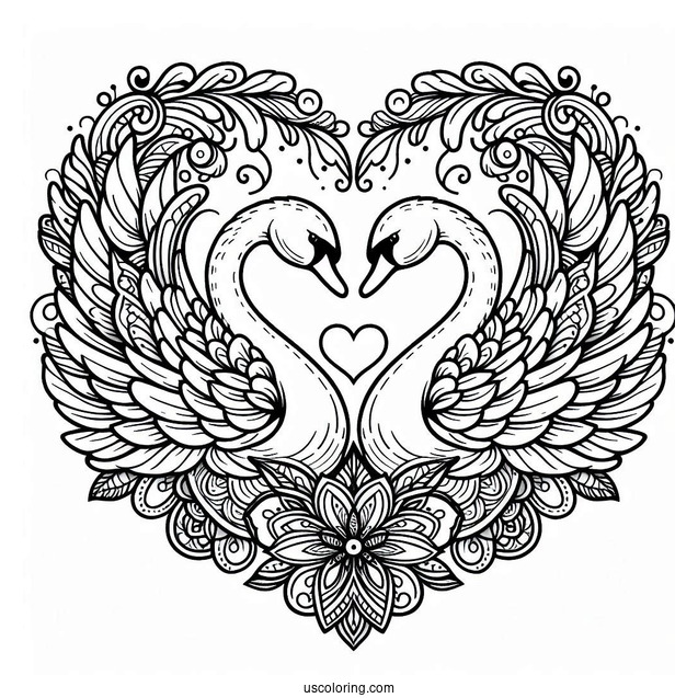 Swans Forming A Love Heart Animal Mandala Coloring Page