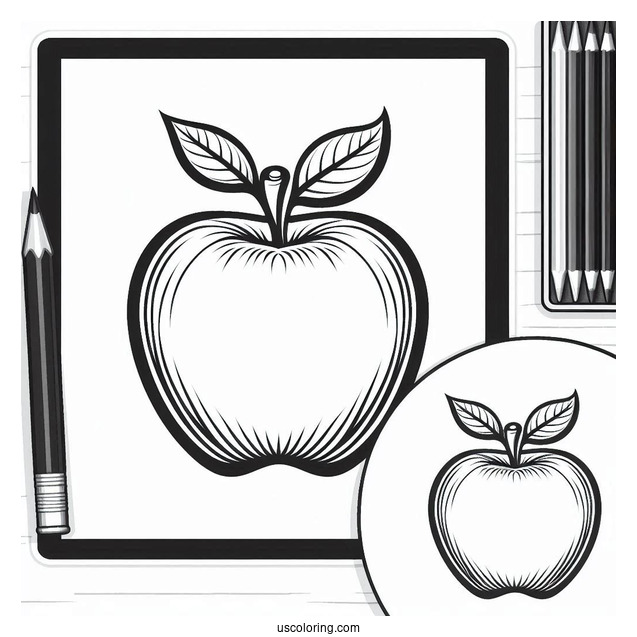 Stencil Of An Apple And Coloring Sheet
