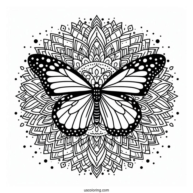 Monarch Butterfly Inside An Animal Mandala Coloring Page