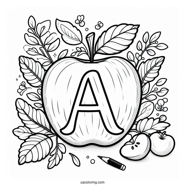 Letter A Apple Tracing Worksheet To Color
