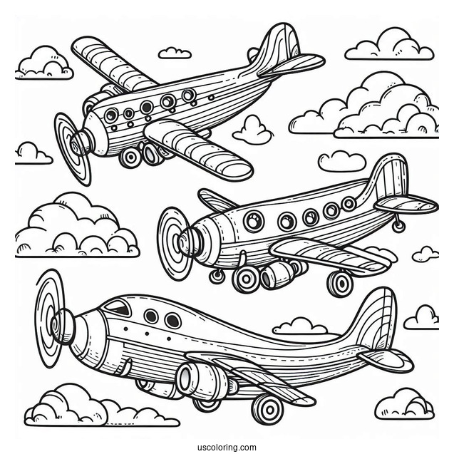 Three Plans Flying Together Coloring Picture