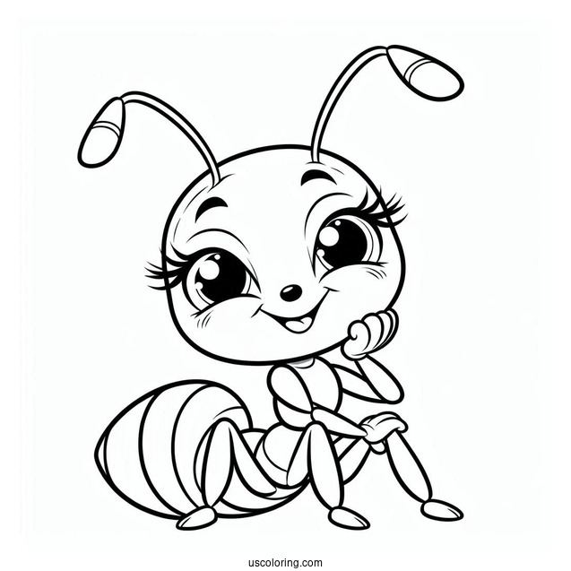 Smiling Ant Coloring Page For Kids