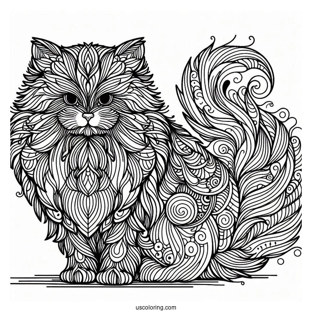 Detailed Furry Cat Abstract Coloring Page