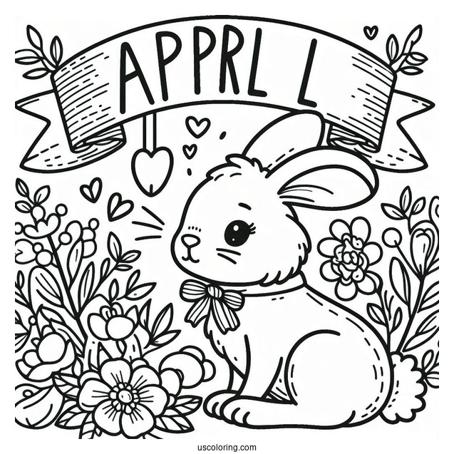Easy Bunny With An April Coloring Page Banner For Preschoolers